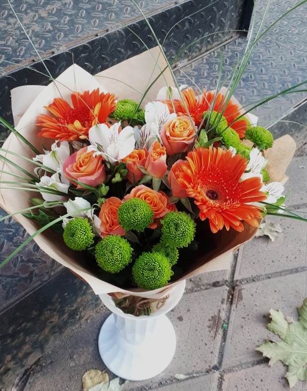 Букет цветов из: Герберы, Хризантемы, Альстромерии и Розы в Глотовке