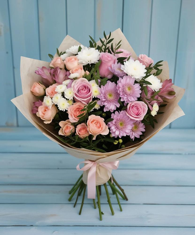 Букет цветов из: Хризантемы, Розы и Альстромерии в Глотовке
