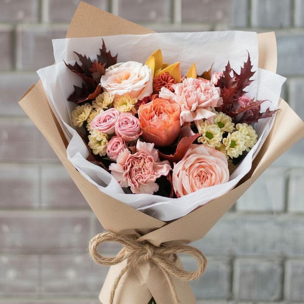 Букет цветов из: Гвоздики, Хризантемы и Розы в Глотовке