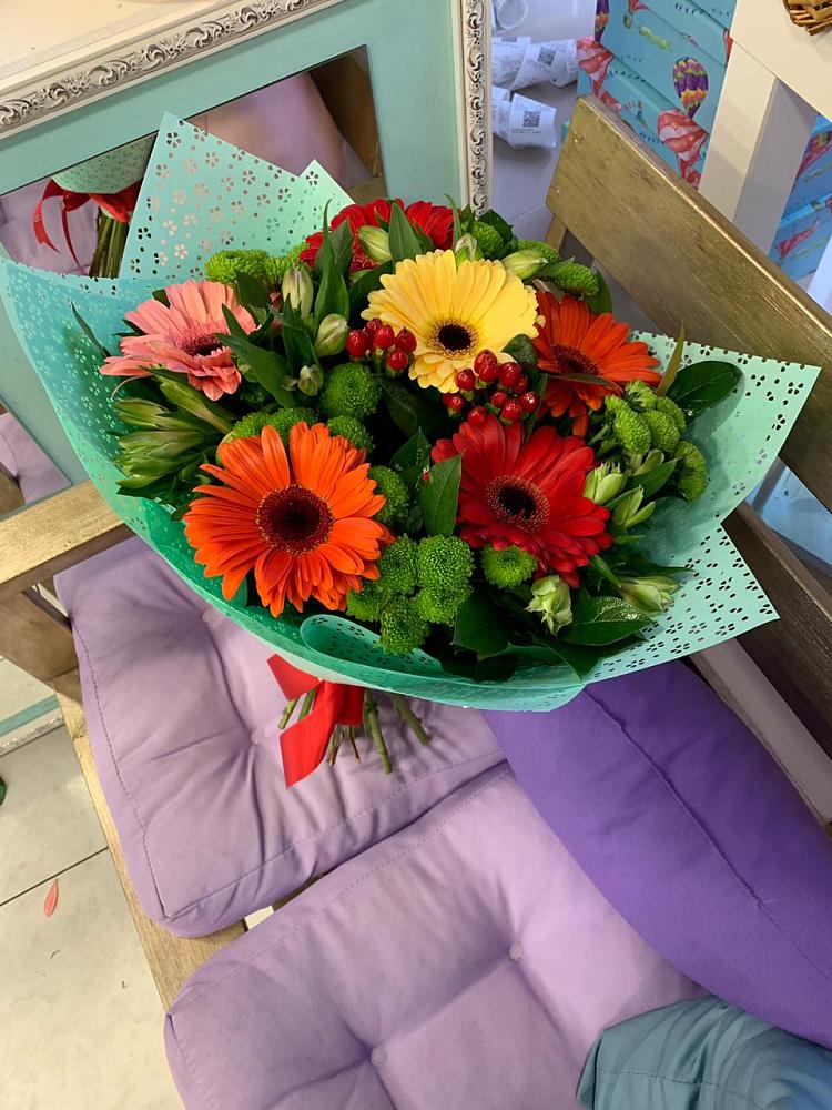 Букет цветов из: Герберы, Хризантемы и Альстромерии в Глотовке