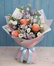 Букет цветов из:  Лизиантусы, Розы, Альстромерии и Гипсофила #REPLACE_PRED# Глотовке