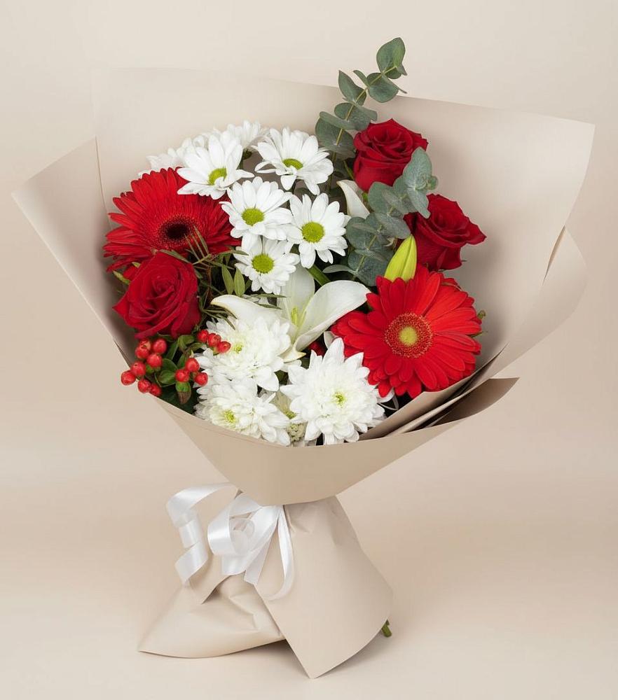Букет цветов из: Розы, Хризантемы, Герберы и Лилии в Глотовке