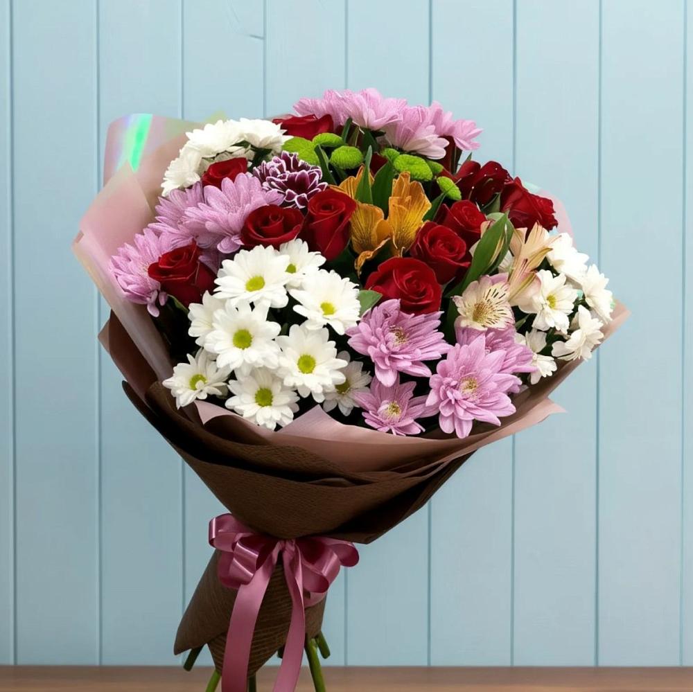 Букет цветов из: Розы, Хризантемы и Альстромерии в Глотовке